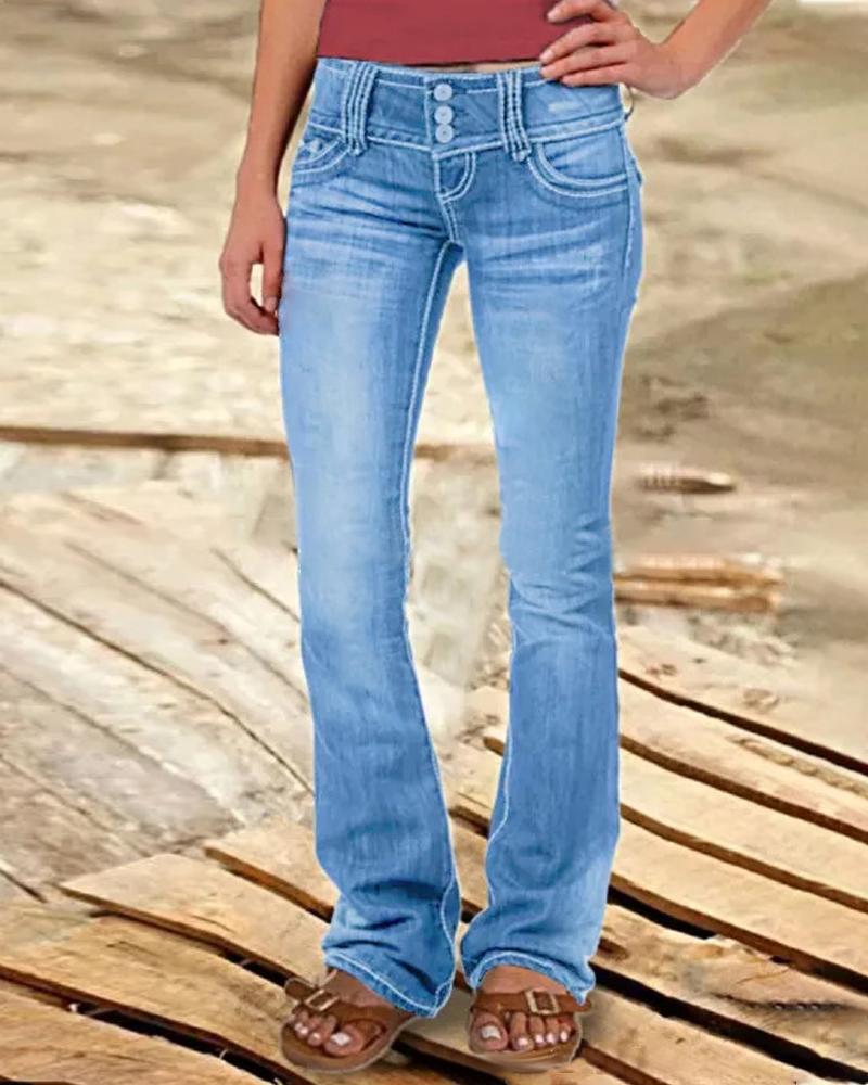 

Washed Low Waist Bootcut Jeans, Lighted blue