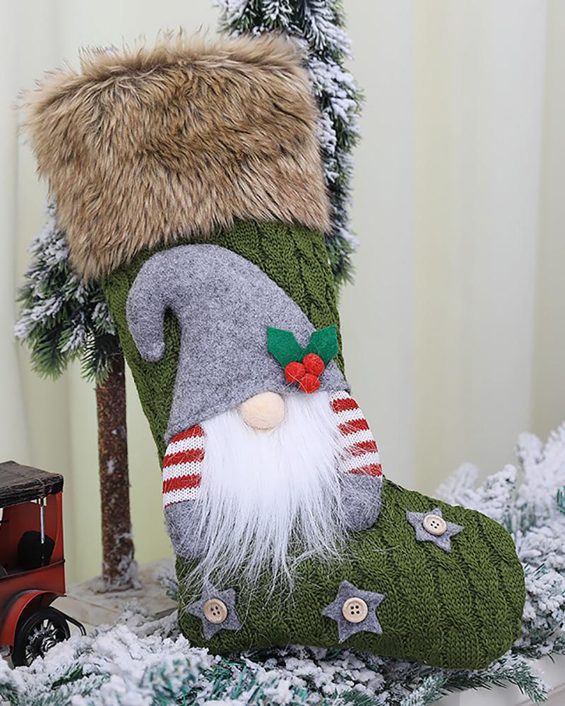 

Christmas Gnomes Svg Fluffy Trim Knit Stockings Hanging Ornaments, Green