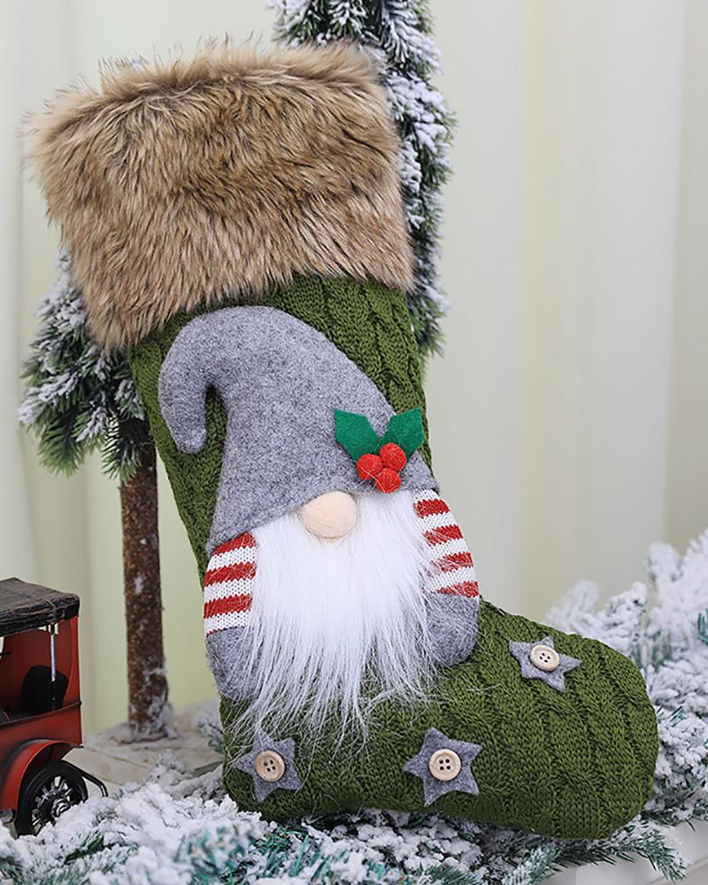 

Christmas Gnomes Svg Fluffy Trim Knit Stockings Hanging Ornaments, Green