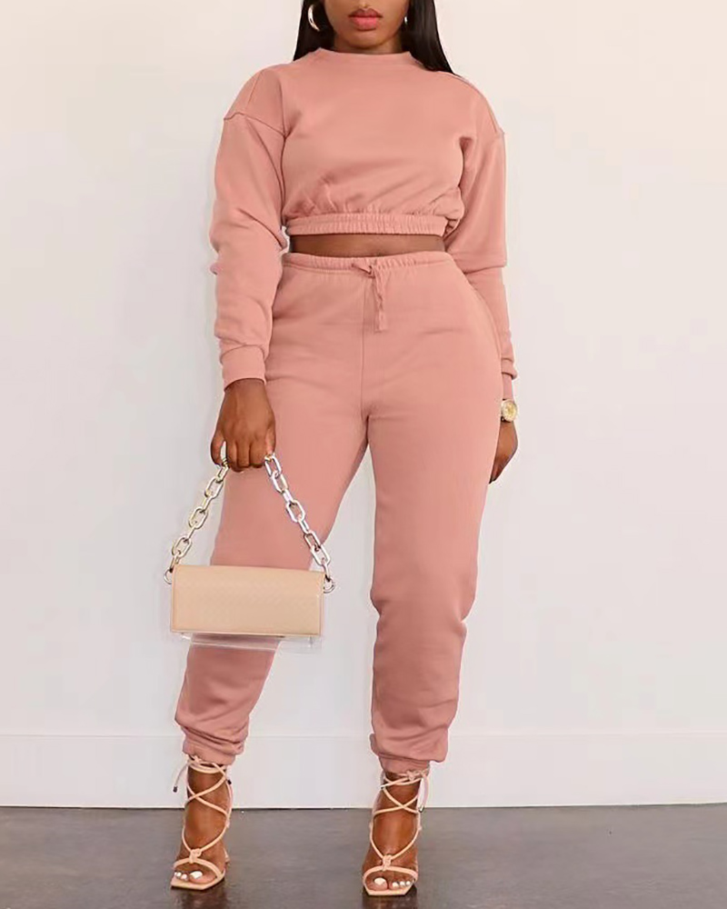 

Long Sleeve Sweatshirt & Drawstring Pants Set, Pink