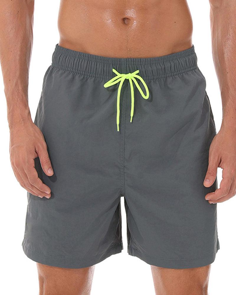 

Solid Drawstring Elastic Waist Loose Wide Leg Shorts, Gray