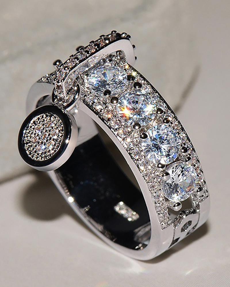 

Hollow Out Rhinestone Decor Ring, Silver