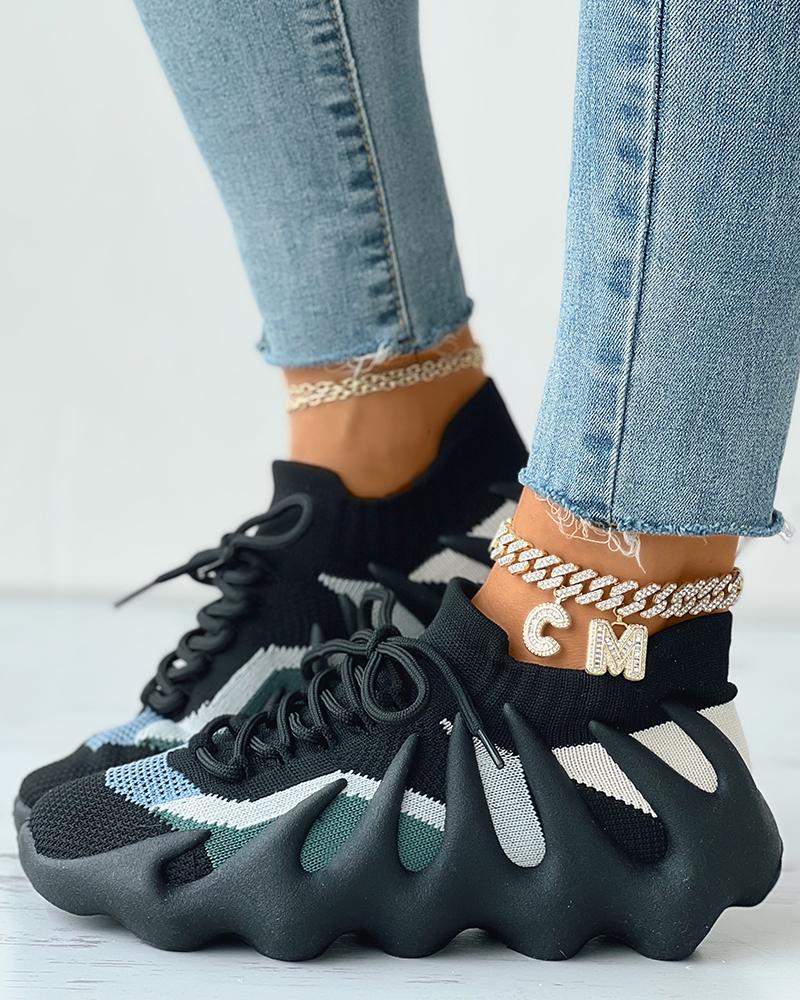 Lace-up Colorblock Breathable Knit Octopus Sneakers