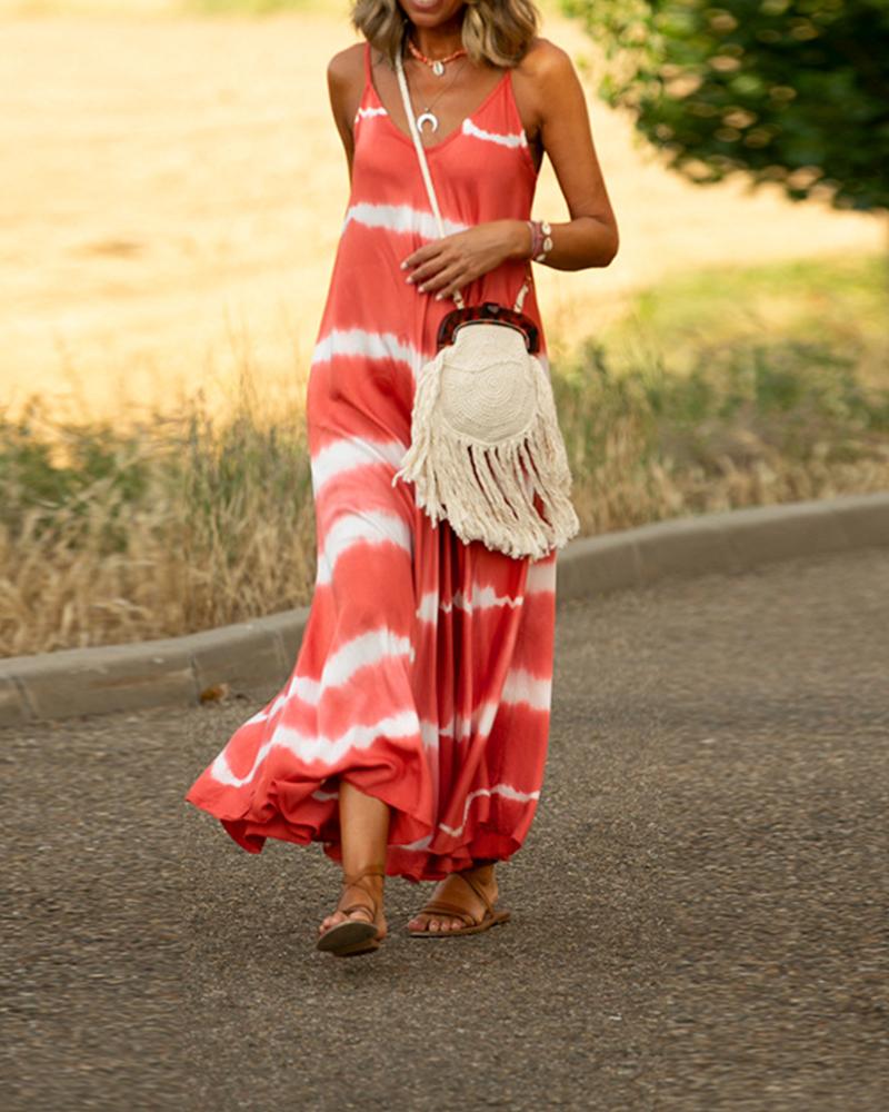 

Color Block Tie Dye Print Sling Maxi Dress, Style2
