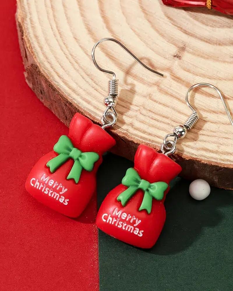 

1Pair Christmas Gift Shaped Drop Earrings, Red