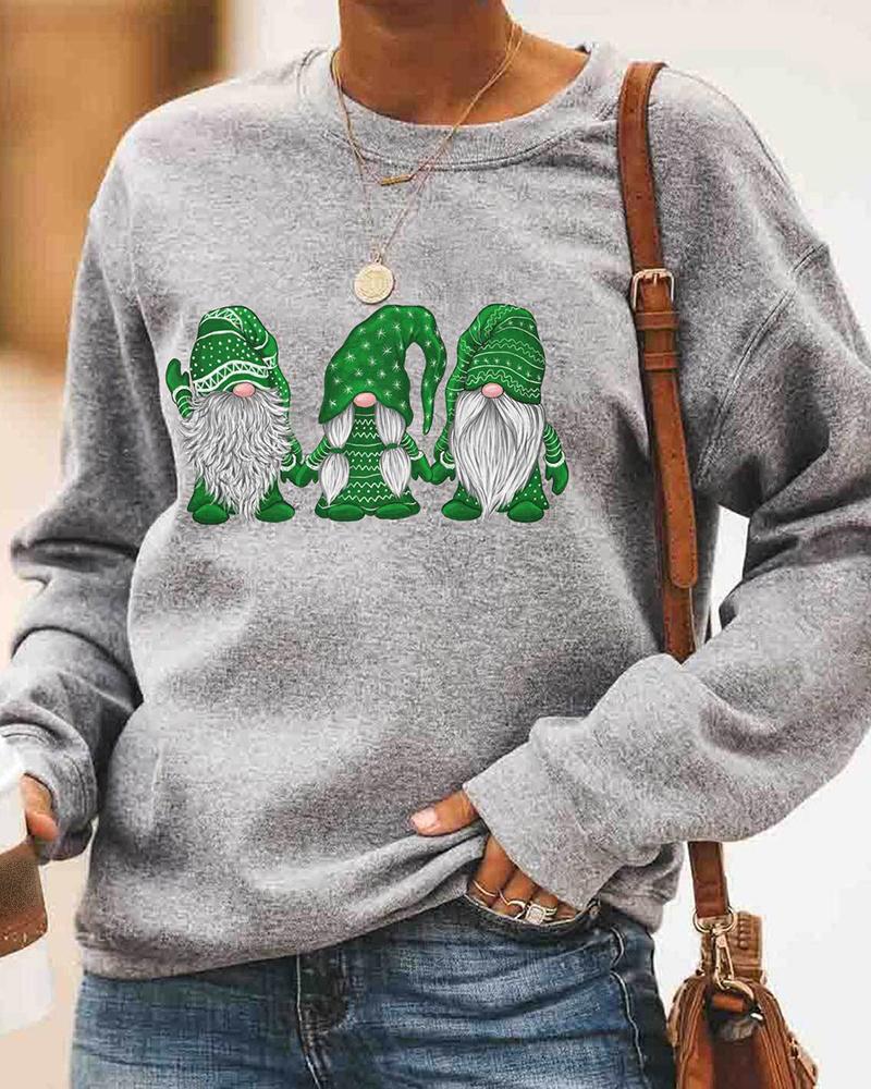 

Christmas Santa Print Long Sleeve Casual Sweatshirt, Green