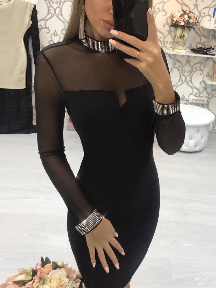 

Hot Drilling Sheer Mesh Bodycon Dress, Black