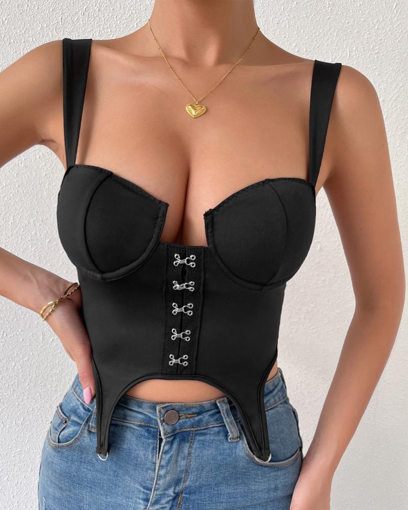 

Hook & Eye Front Underwire Crop Top, Black