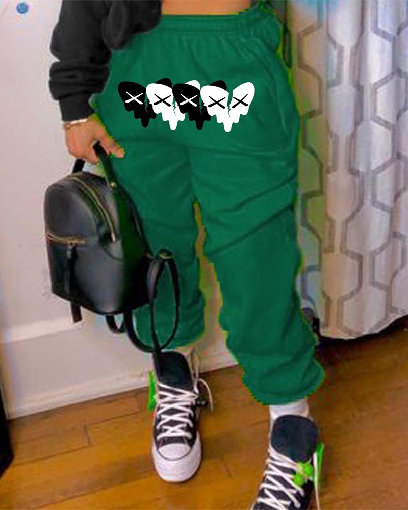 

Plus Size Heart Print Drawstring Sweatpants, Green