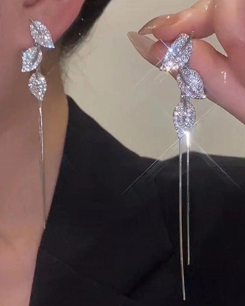 

Three Leaf Pattern Tassel Drop Earrings, Silver
