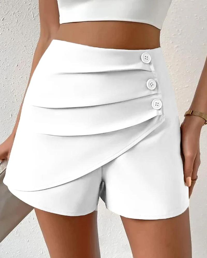 

High Waist Side Button Ruched Shorts, White