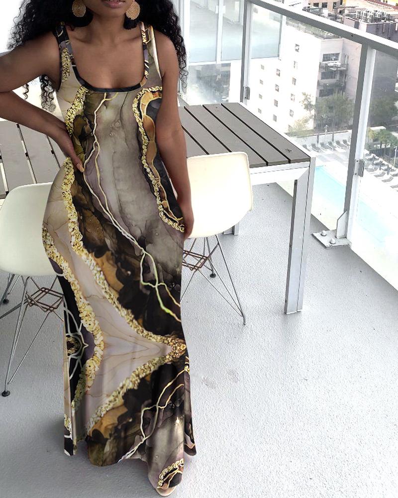 

Marble Print U-Neck Maxi Dress, Multicolor