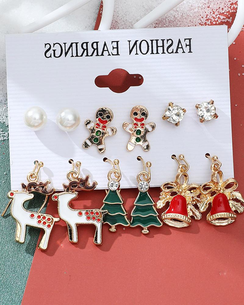 

Christmas Tree Elk Jingle Bell Snowflake Shaped Drop Stud Earrings Set, Style4