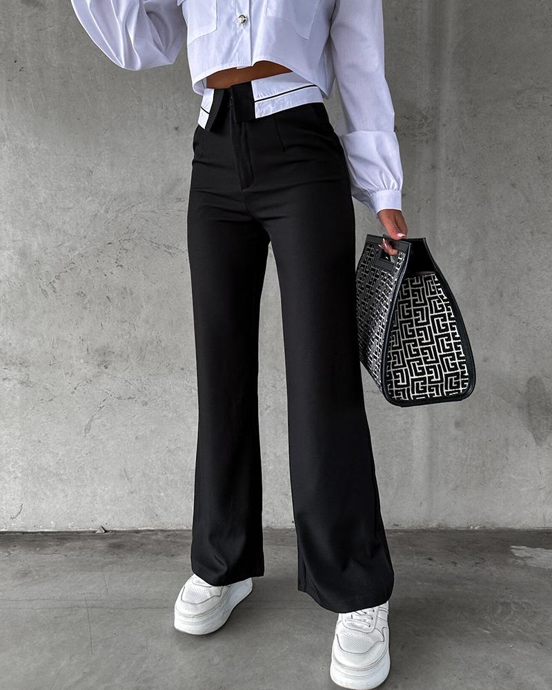 

Patchwork High Waist Work Pants, Black