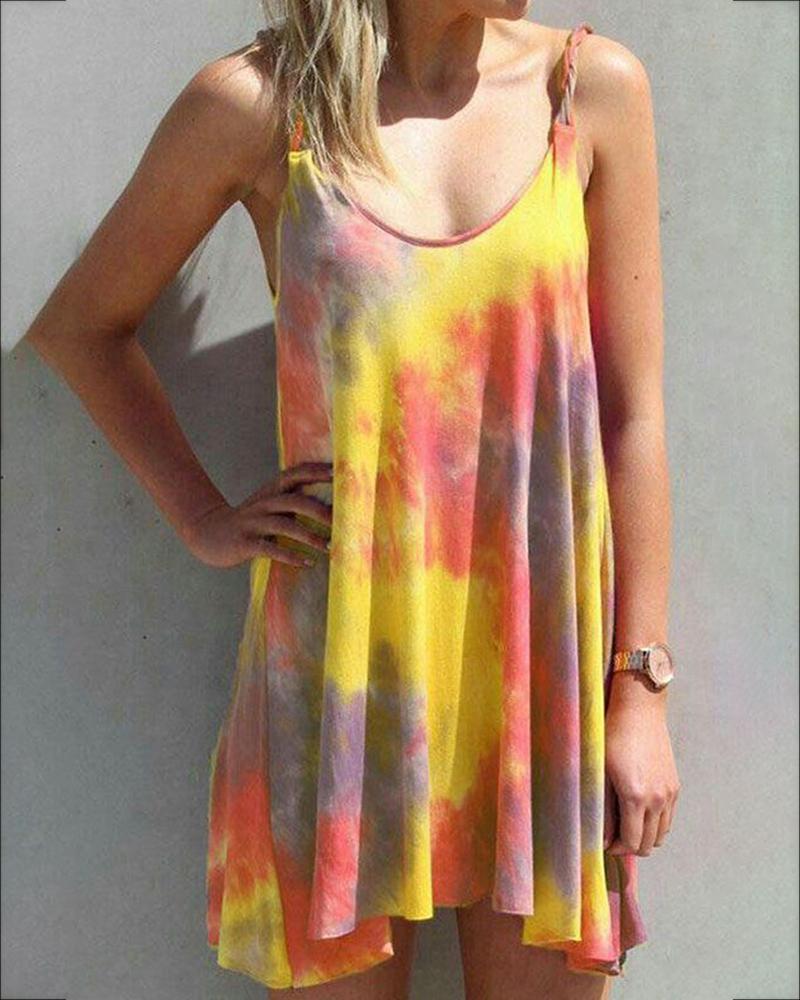

Tie Dye Print U-neck Casual Dress, Yellow