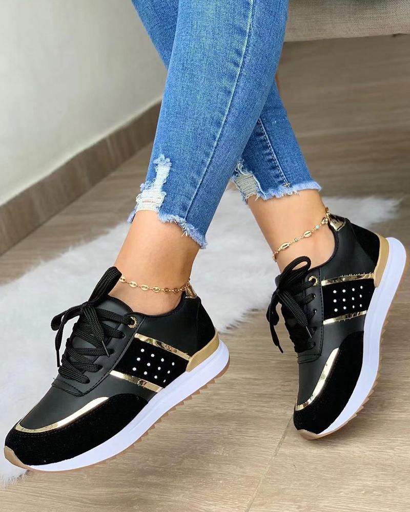 

Contrast Paneled Lace-up Sneakers, Black