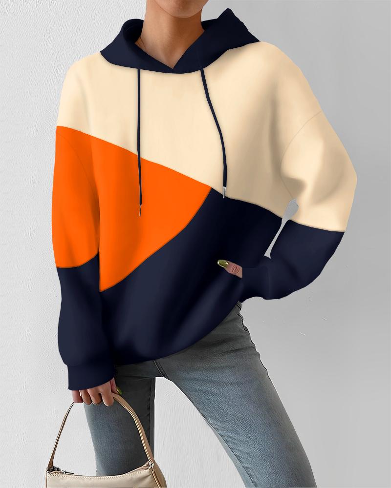 

Colorblock Long Sleeve Drawstring Hoodie, Dark blue