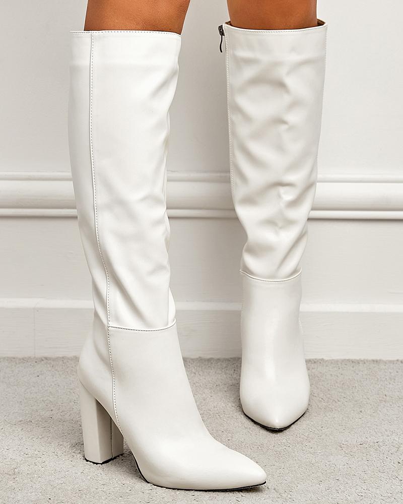 

Zipper Design Chunky Boots, White
