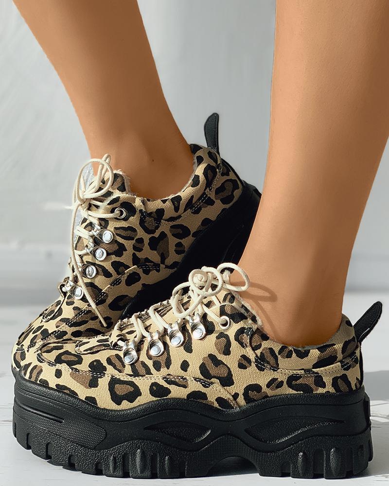 

Eyelet Lace-up Cheetah Print Muffin Canvas Sneaker, Leopard