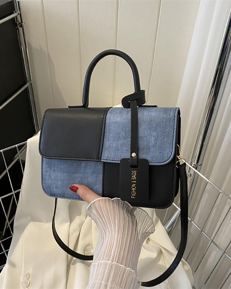

Colorblock Flap Magnet Crossbody Handbag, Black