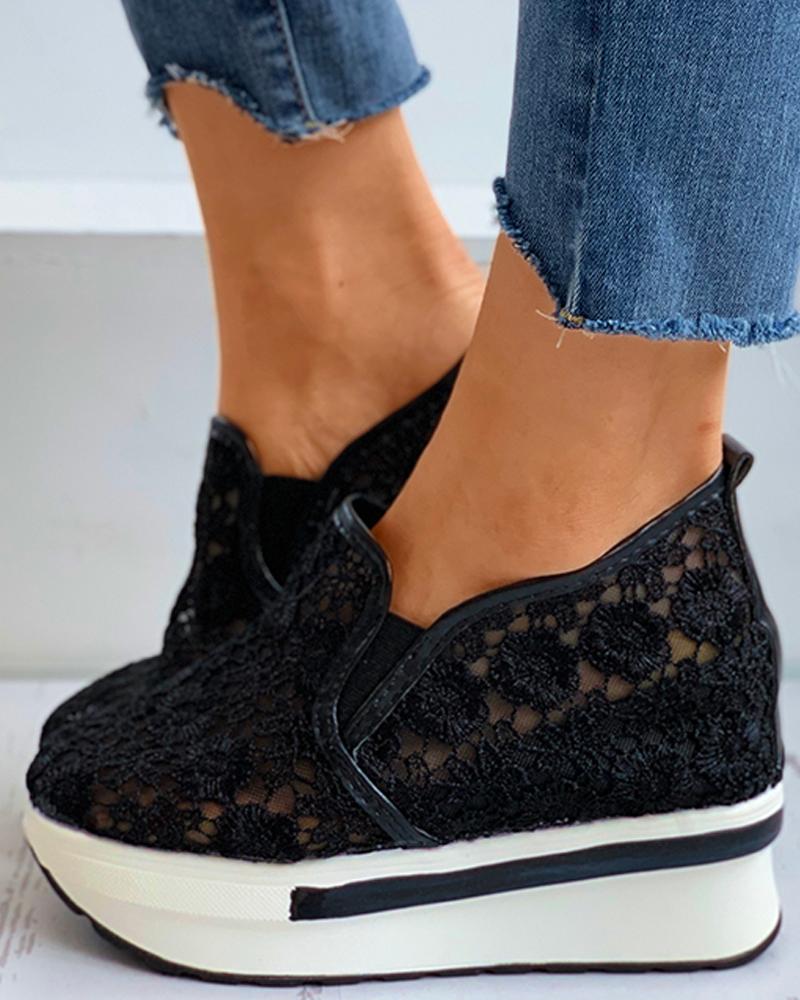 

Sheer Mesh Crochet Lace Lace Breathable Muffin Shoes, Black