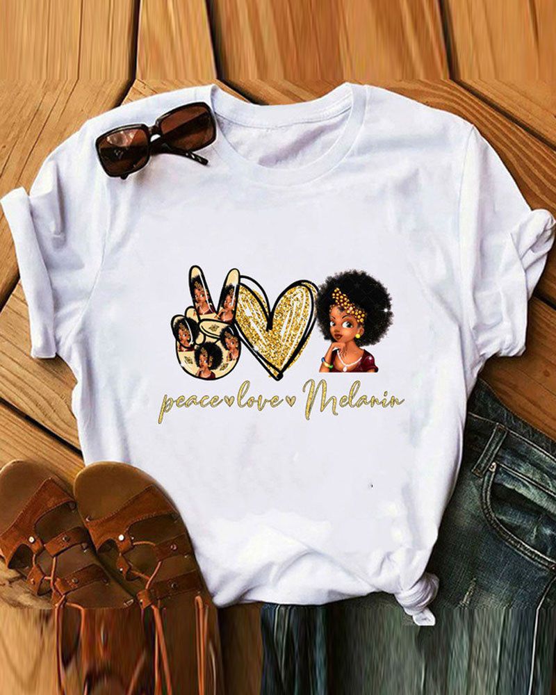 

Figure Letter Print Casual T-shirt, Style3
