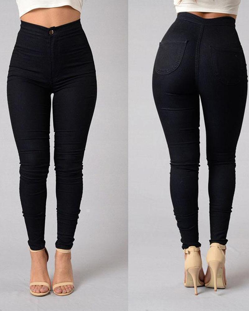 

Solid Skinny Pencil Feet Pants, Black
