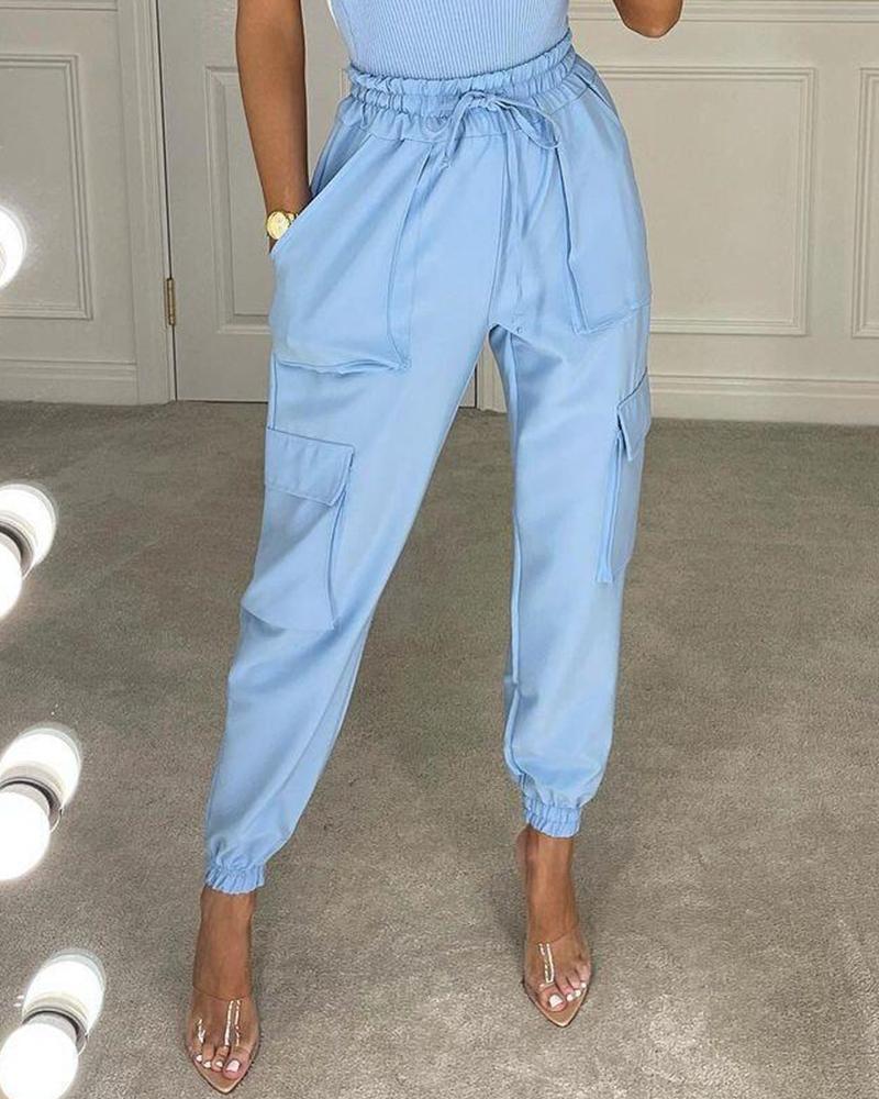 

Plain Casual Cargo Pants, Blue