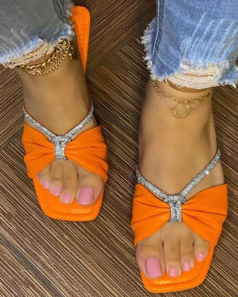 

Bowknot Design Rhinestone Strap Slippers, Orange