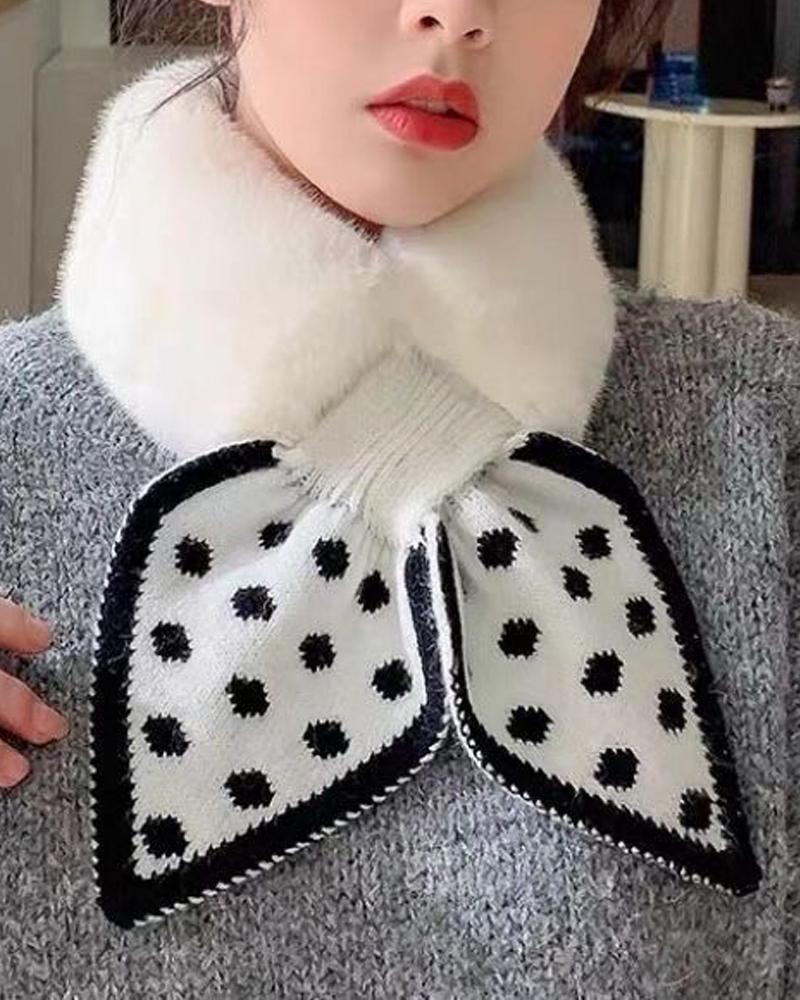 

1pc Polka Dot Fuzzy Scarf, White
