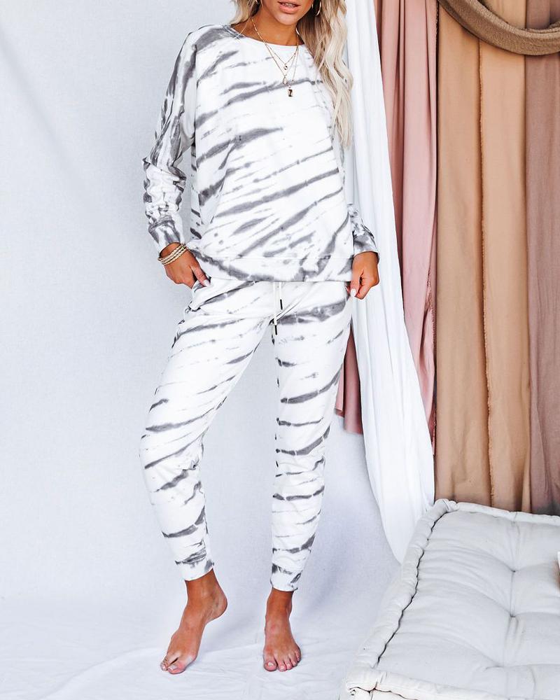 

Tie Dye Long Sleeve Shirt With Drawstring Trousers Suit Sets, Gray
