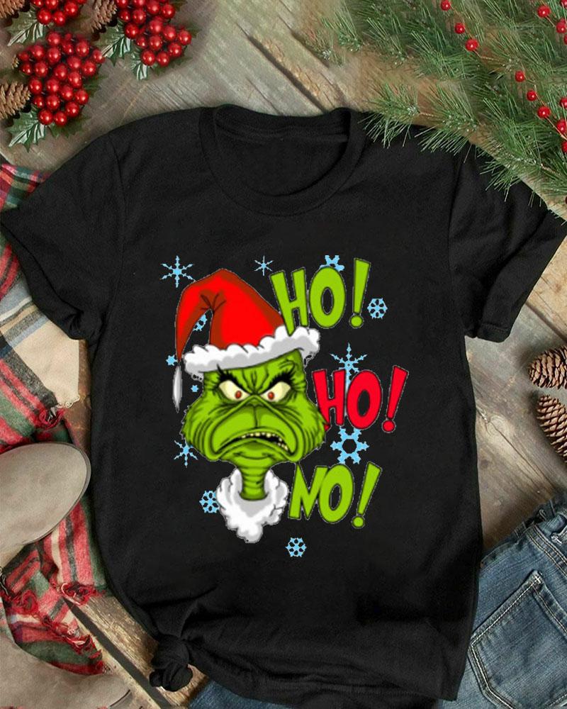 

Christmas Letter Grinch Print Short Sleeve T-shirt, Black