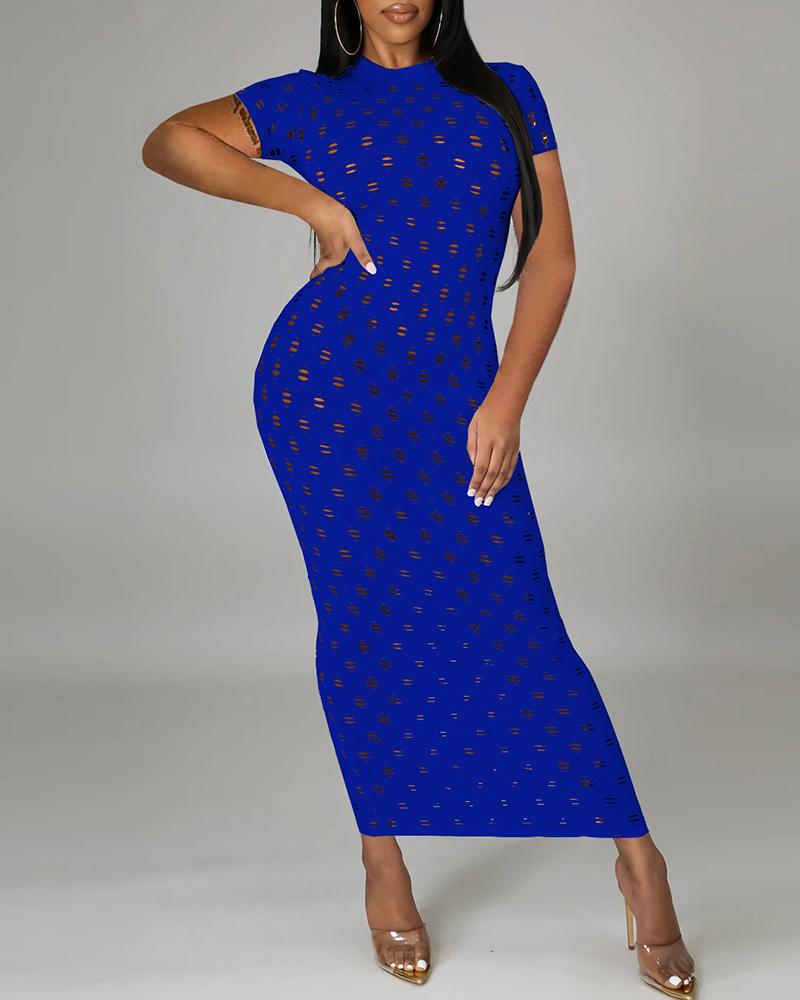 

Short Sleeve Cutout Plunge Maxi Dress, Dark blue