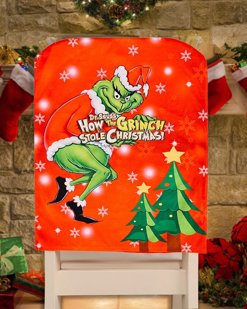 

1pc Christmas Grinches Letter Print Chair Covers, Red