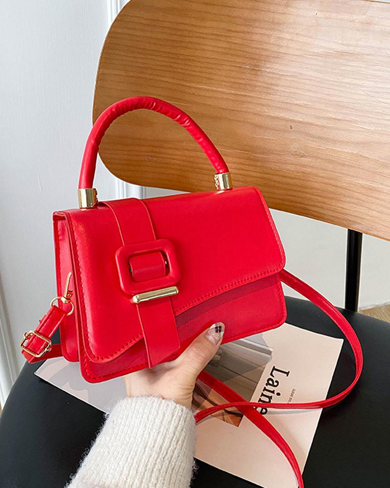 

Buckle Detail Flap Crossbody Bag With Handle, Red