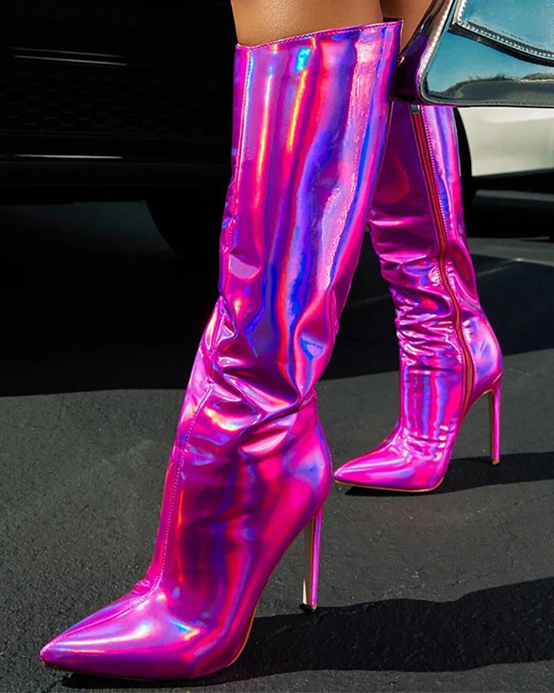 

Point Toe Zipper Design Martin Boots, Hot pink