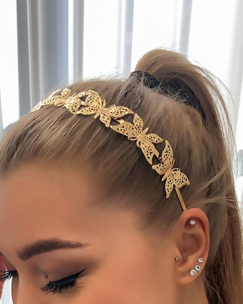 

Butterfly Pattern Metal Headband Thin Hair Hoop Accessory, Gold
