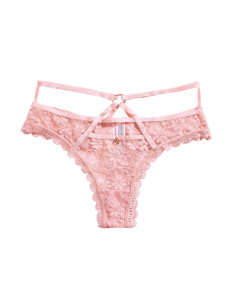 

Cutout O-ring Floral Lace Panty, Pink