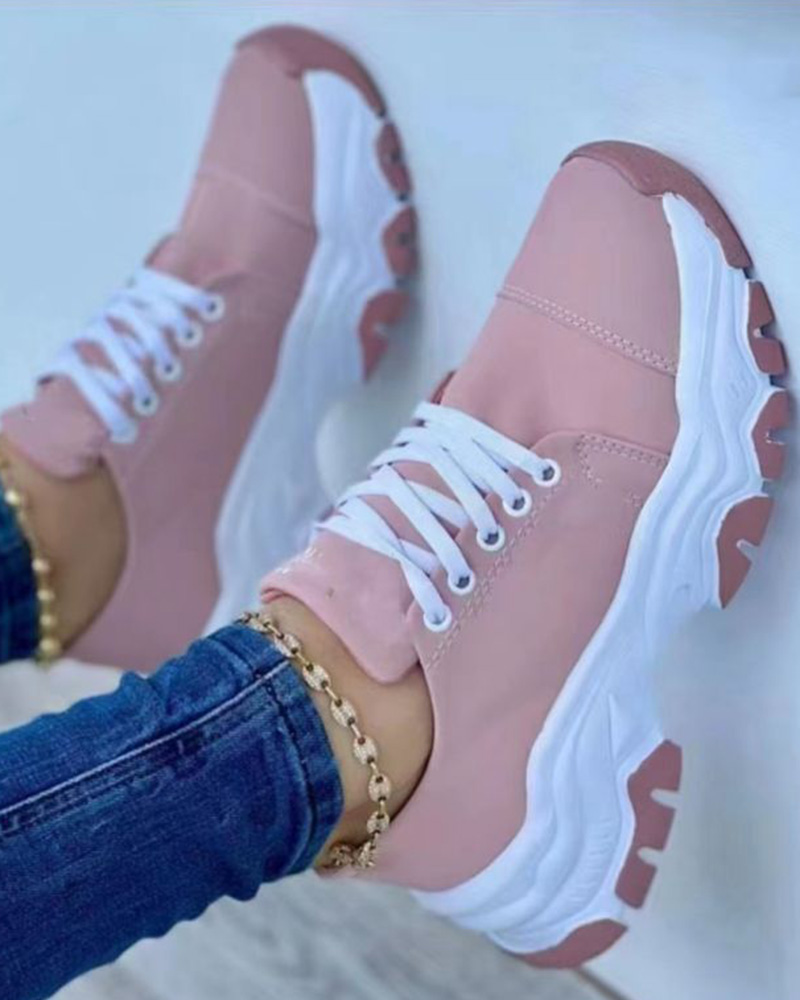 

Lace-up Breathable Casual Running Sneakers, Pink