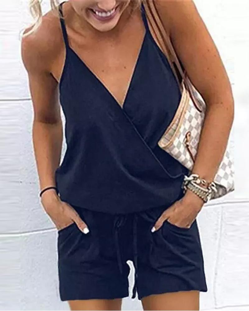 

Overlap Cami Top & Drawstring Shorts Set, Purplish blue