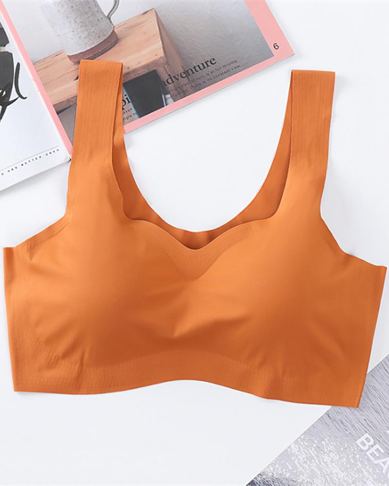 

V-Neck Breathable Seamless Plain Bralette, Orange