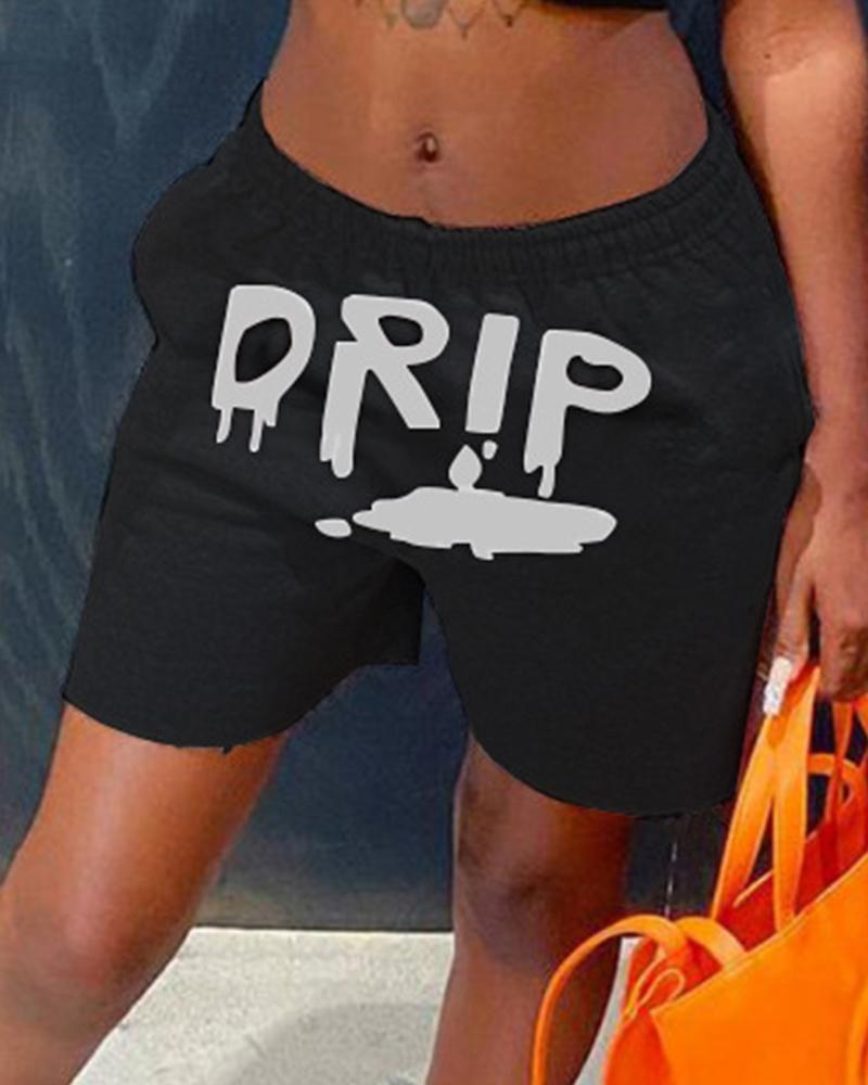 

Letter Print Straight Sport Short Pants, Black