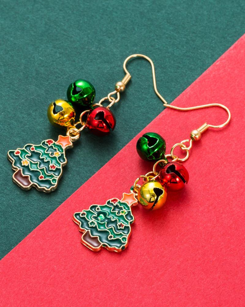 

1Pair Christmas Jingle Bells Tree Shaped Drop Hoop Earrings, Style2