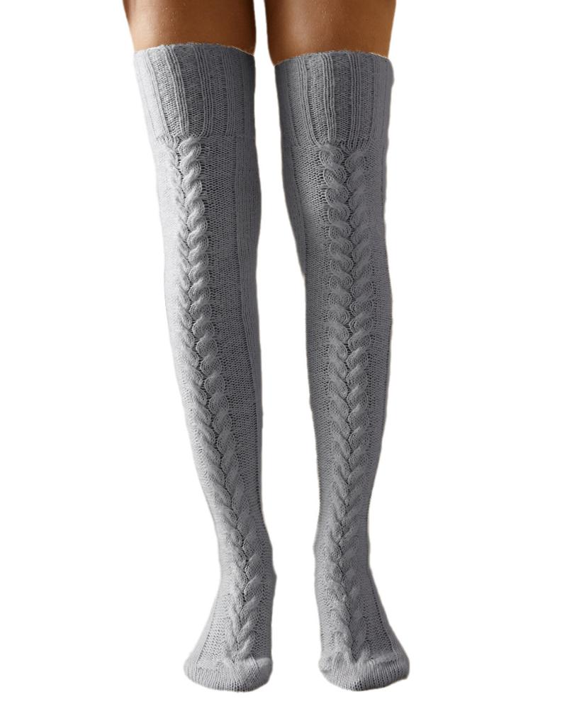 

1Pair Over The Knee High Cable Knit Long Socks, Gray