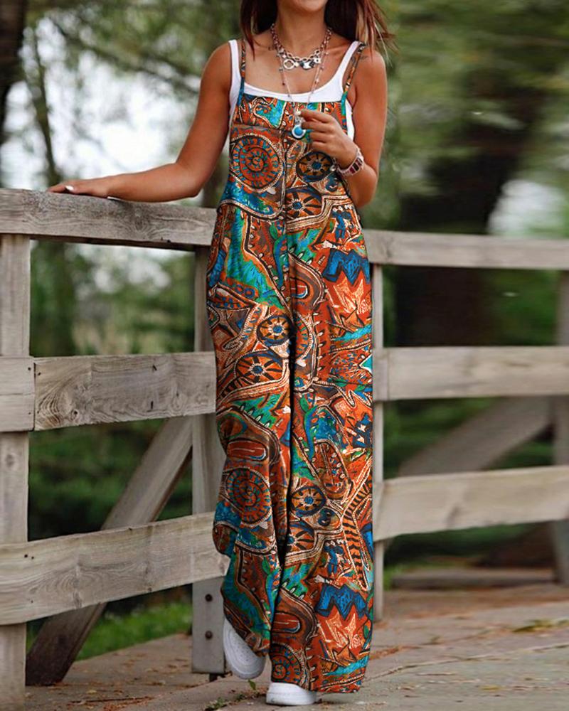 

Tribal Print Casual Suspender Jumpsuit, Multicolor