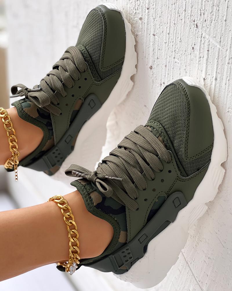 

Breathable Lace-up Sneakers Without Anklet, Army green