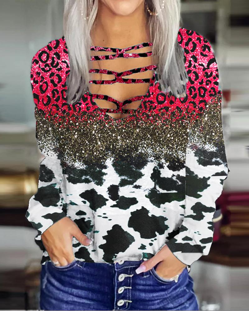 

Leopard Print Long Sleeve Top, Red