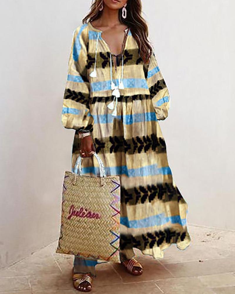 

Floral Print Lantern Sleeve Maxi Dress, Yellow