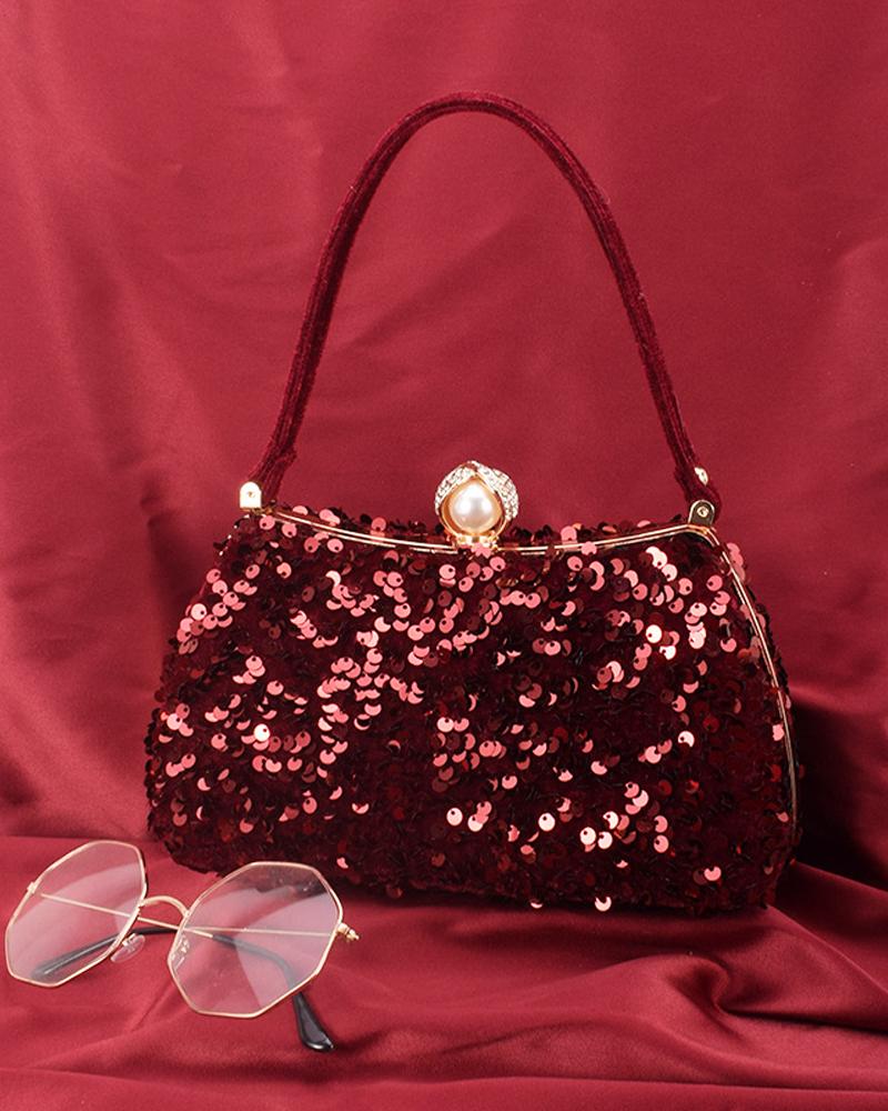 

Allover Sequin Evening Bag, Wine red