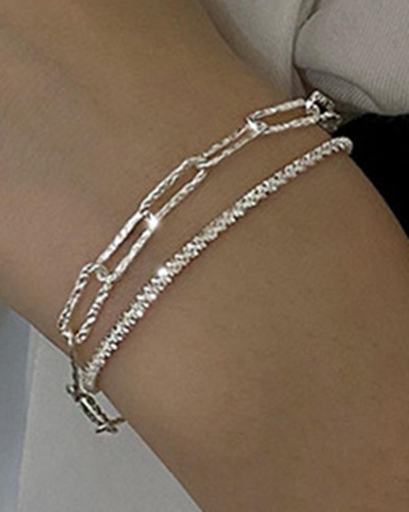

2pcs Rhinestone Decor Hollow Out Bracelets Set, Silver